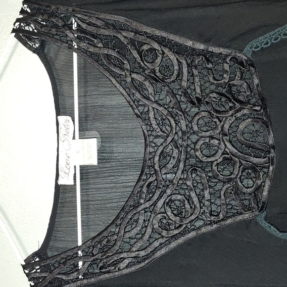 Love notes black sheer shirt with lace neckline size small - Picture 4 of 9
